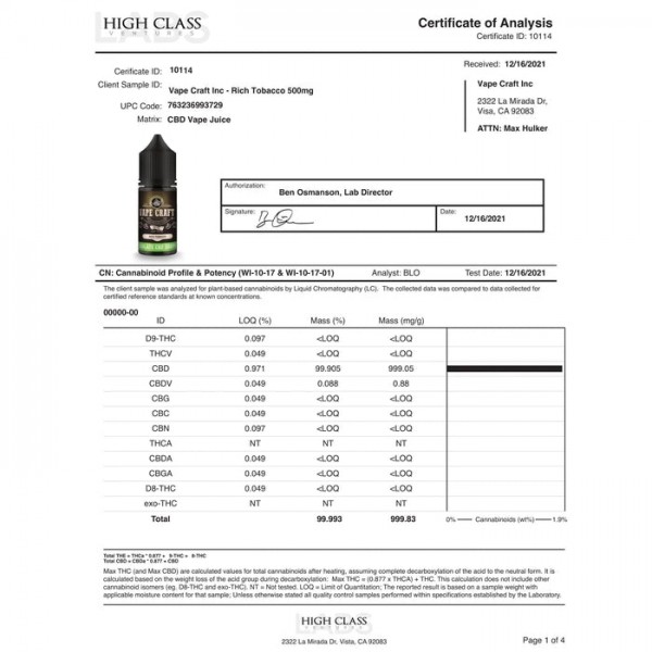 Vape Craft CBD Vape Juice